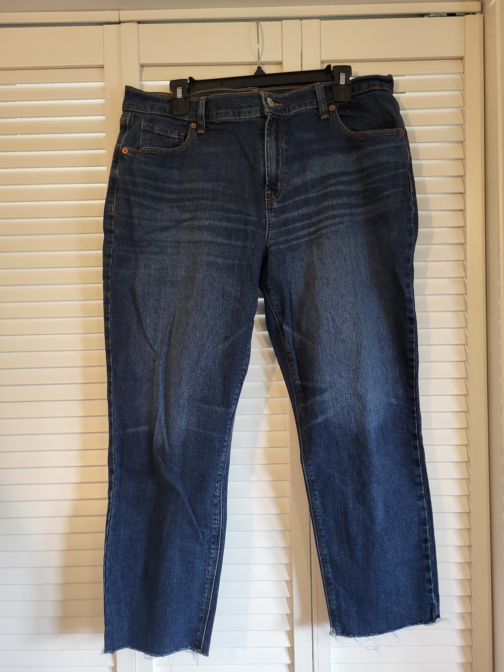 Old Navy Boyfriend Mid-Rise Women's Dark Blue Distressed Straight-Leg Jeans